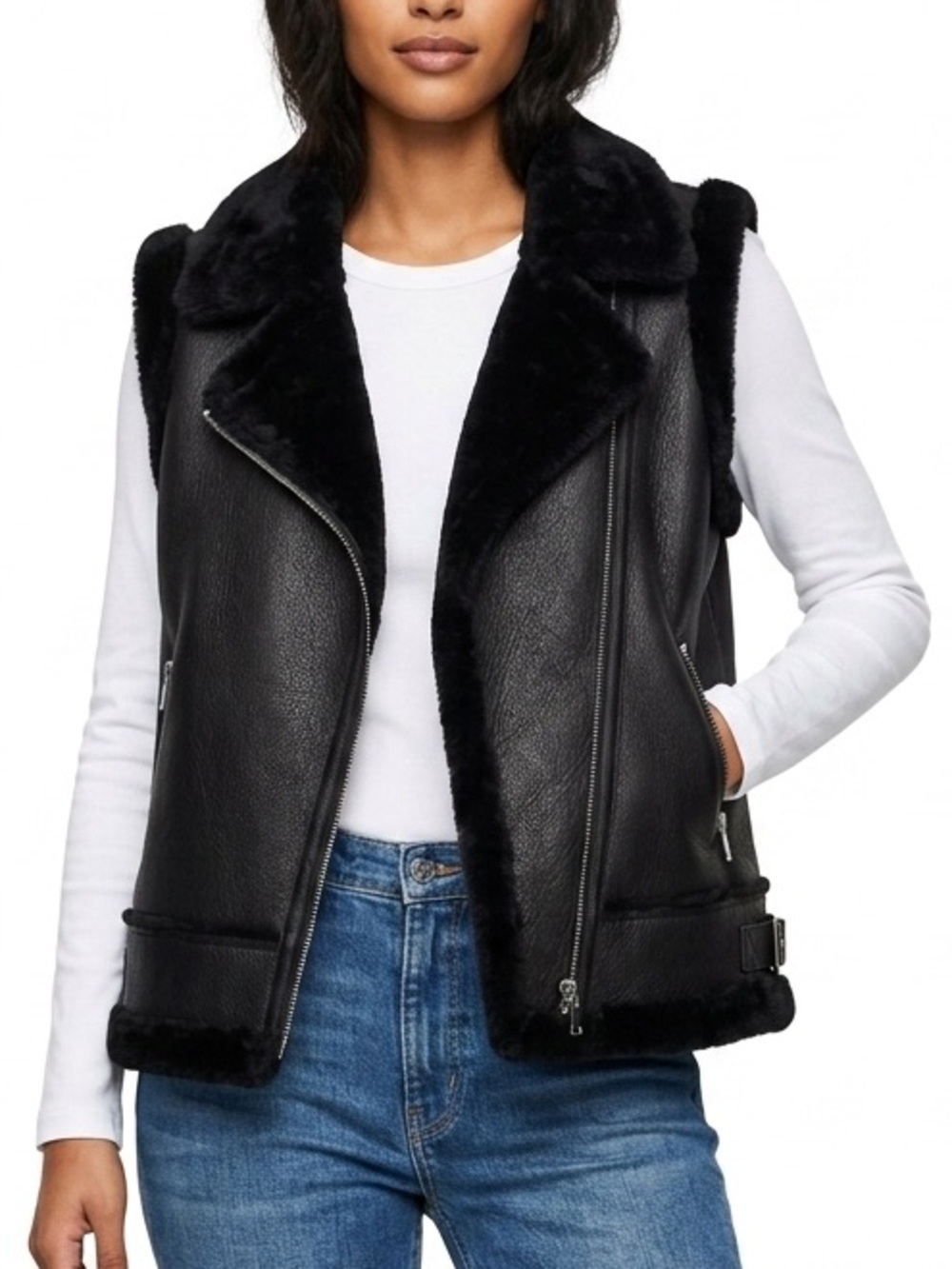 House of Harlow Faux Vest 1960 Black Faux Shearling Edgy Whimsigoth